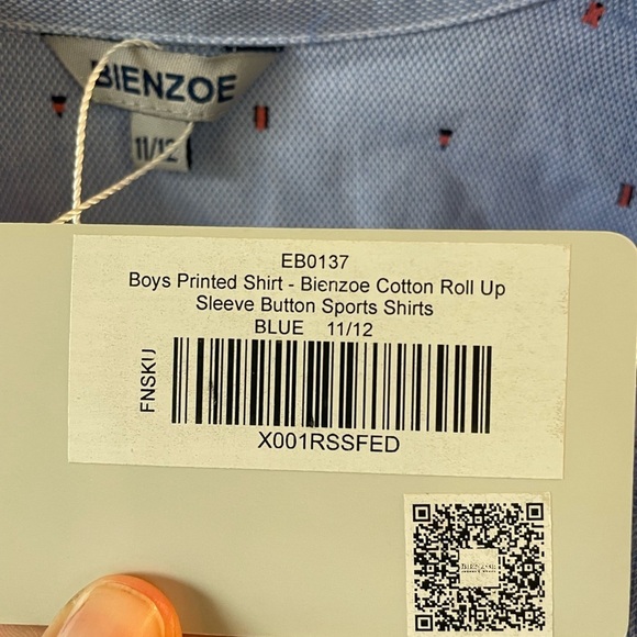 NWT Bienzoe, boys 11/12, cotton blend blue printed button up dress shirt - Picture 6 of 6